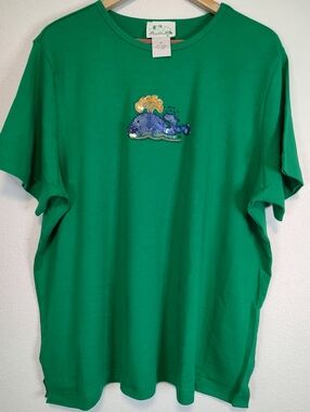 Quacker Factory Green Sequin Embellished Short Sleeve Crew Neck T-shirt Size 3X